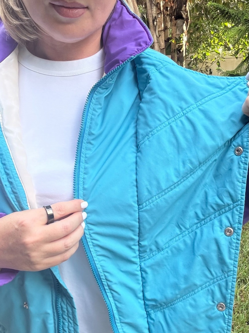 Vintage 90s Colorblock Ski Jacket Turquoise Purple Women’s Fits M - Picture 5 of 9